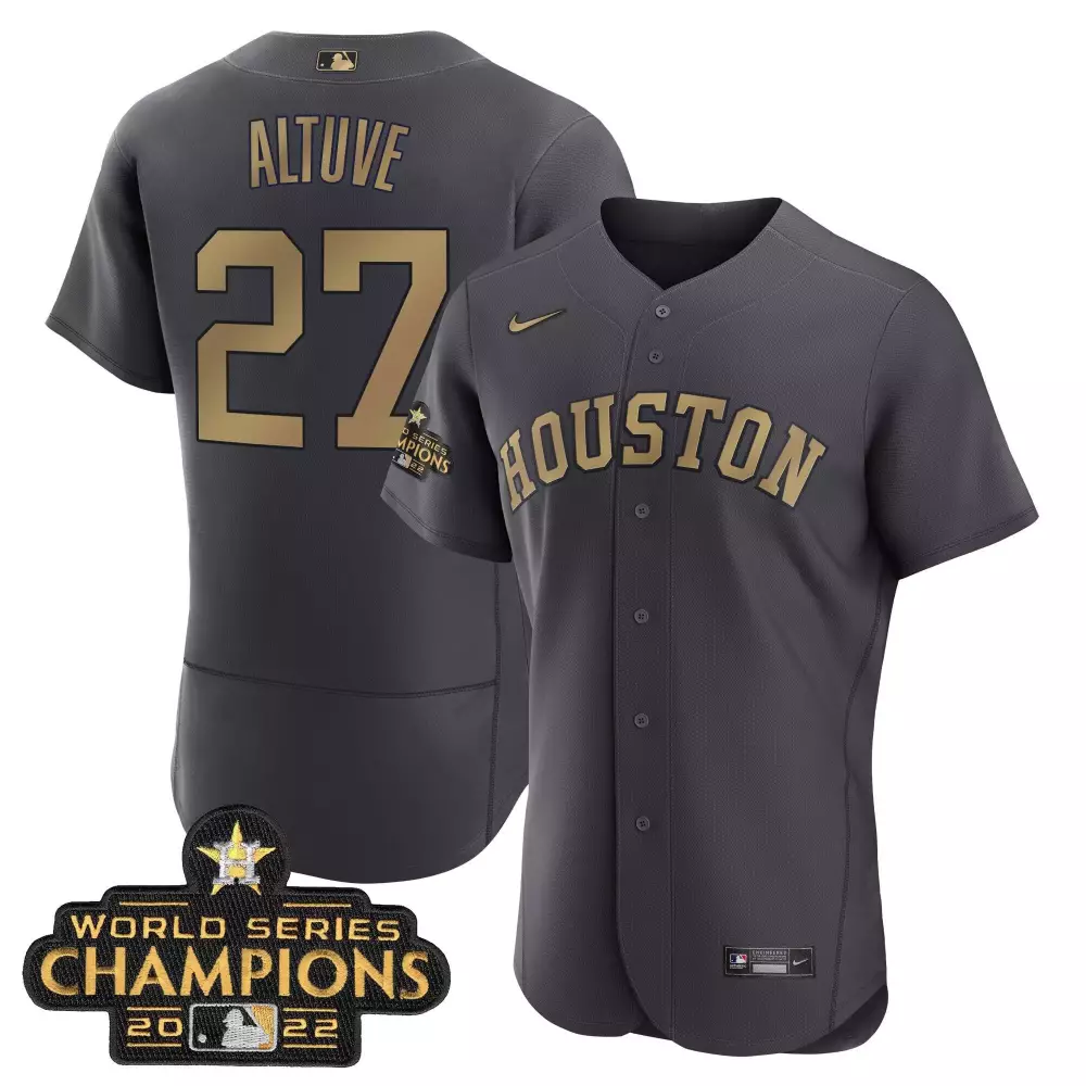 Jose Altuve 27 Houston Astros Jersey Gray World Series Champions 2022 Men Gold All