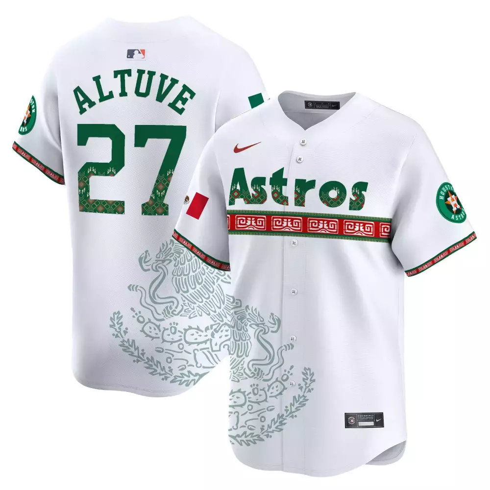 Jose Altuve 27 Astros Jersey White Mexico Flag Men City Connect Custom Design Green