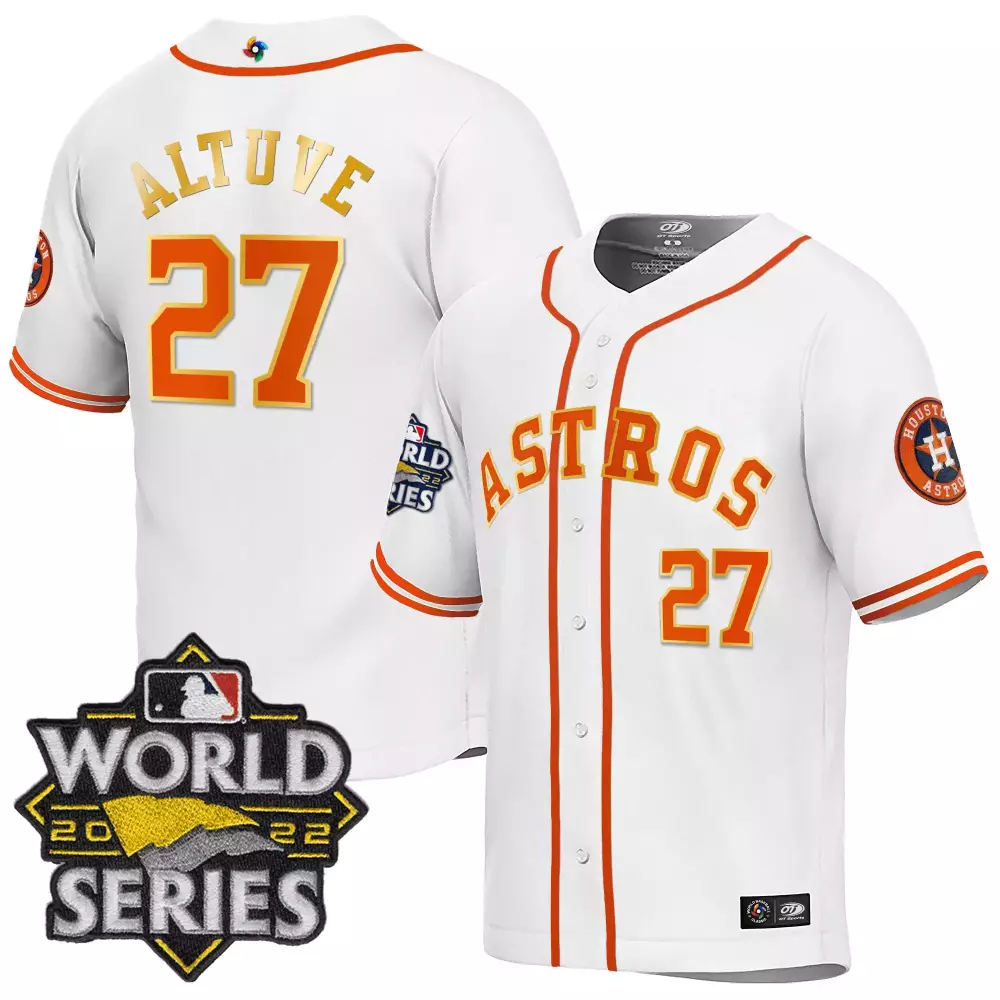 Jose Altuve 27 Houston Astros Jersey White 2022 World Series Men Orange Gold All
