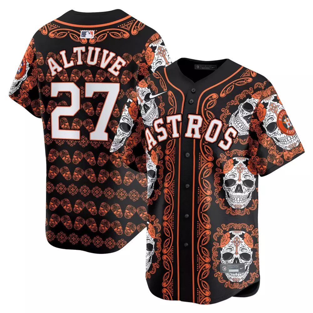 Jose Altuve 27 Astros Jersey Black Men Custom Design Orange White Vapor Premier Limited