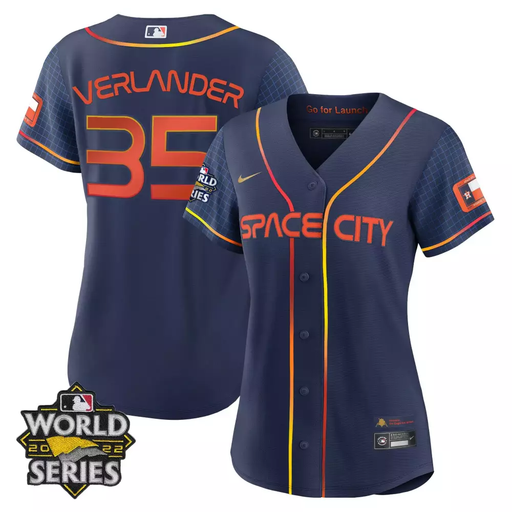 Justin Verlander 35 Jersey Navy Space City Houston Astros World Series 2022 Men Orange