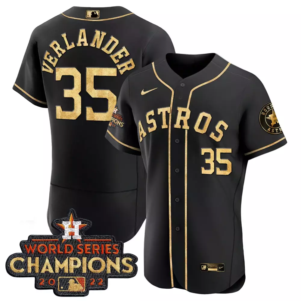 Justin Verlander 35 Astros Jersey Black World Series Champions 2022 Men Gold All