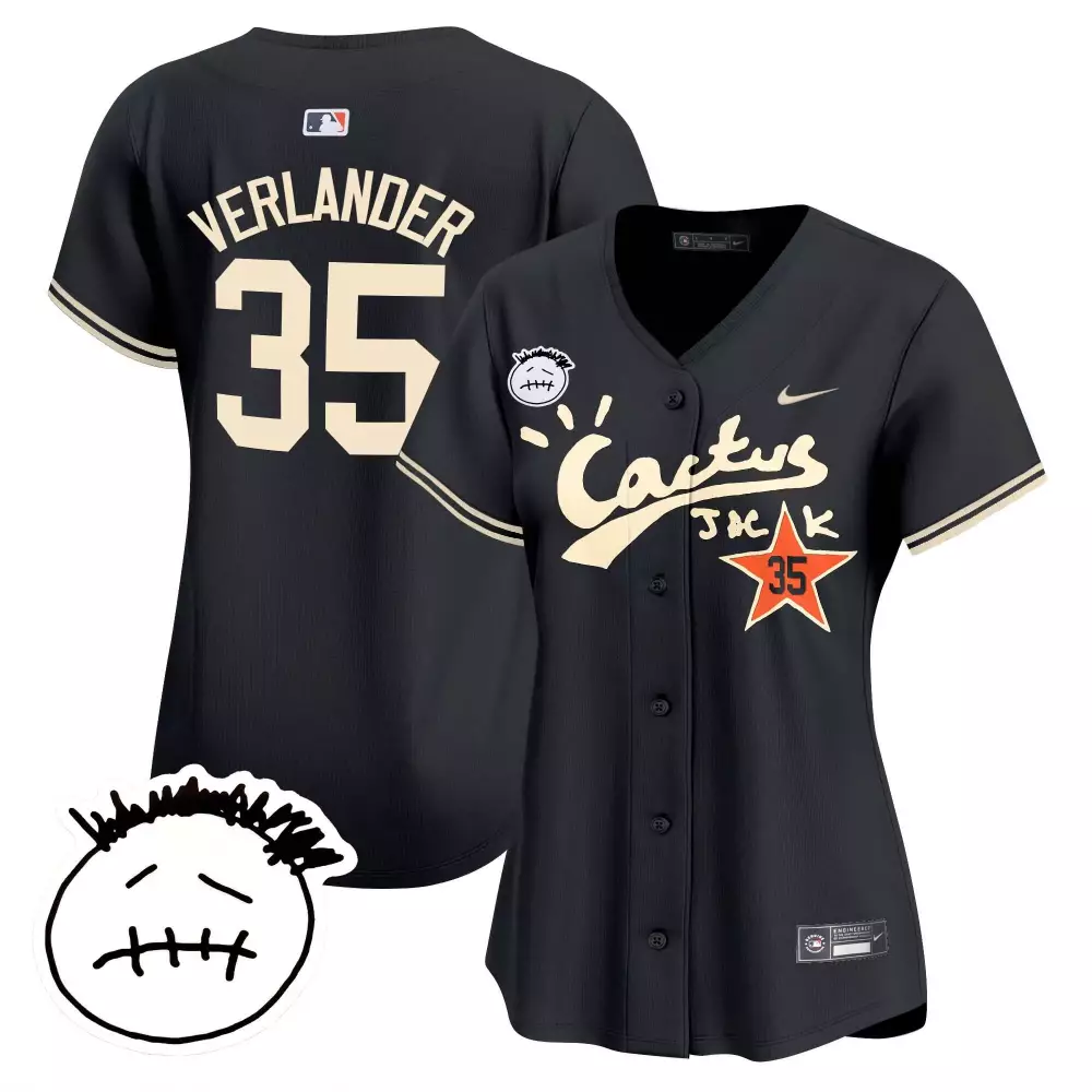 Justin Verlander 35 Jersey Black Cactus Jack Houston Astros Smiley Face 2022 Men