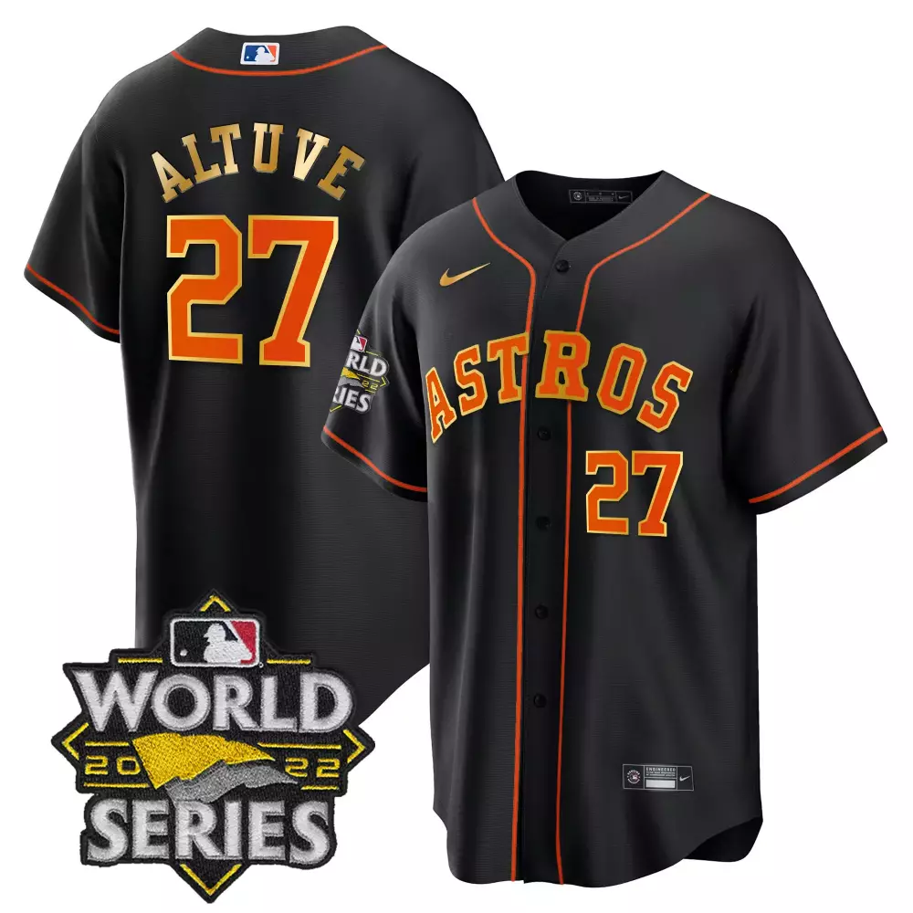 Jose Altuve 27 Astros Jersey Black World Series 2022 Men Orange Gold Cool All Stitched