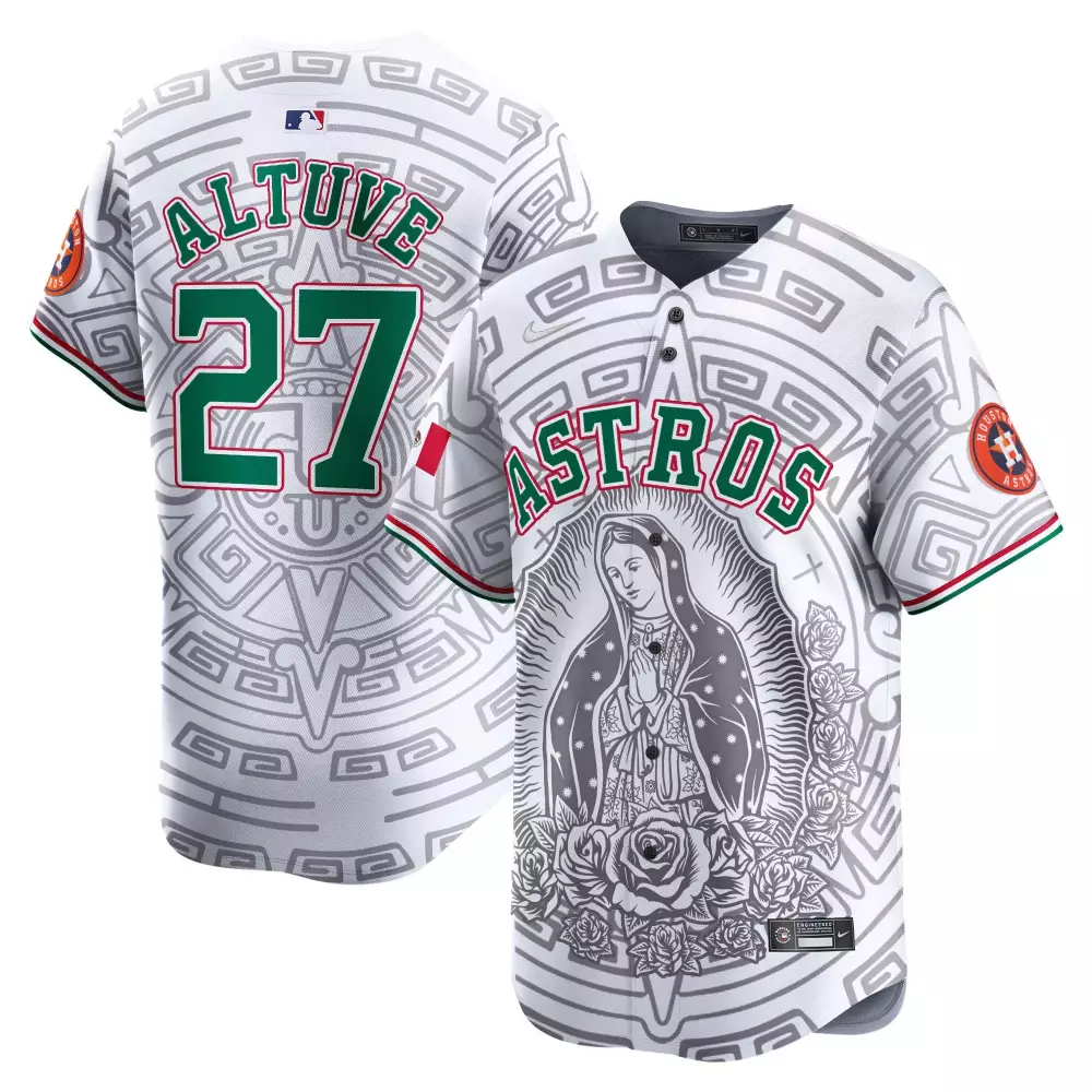 Jose Altuve 27 Astros Jersey White Virgen De Guadalupe Mexican Flag Men City Connect