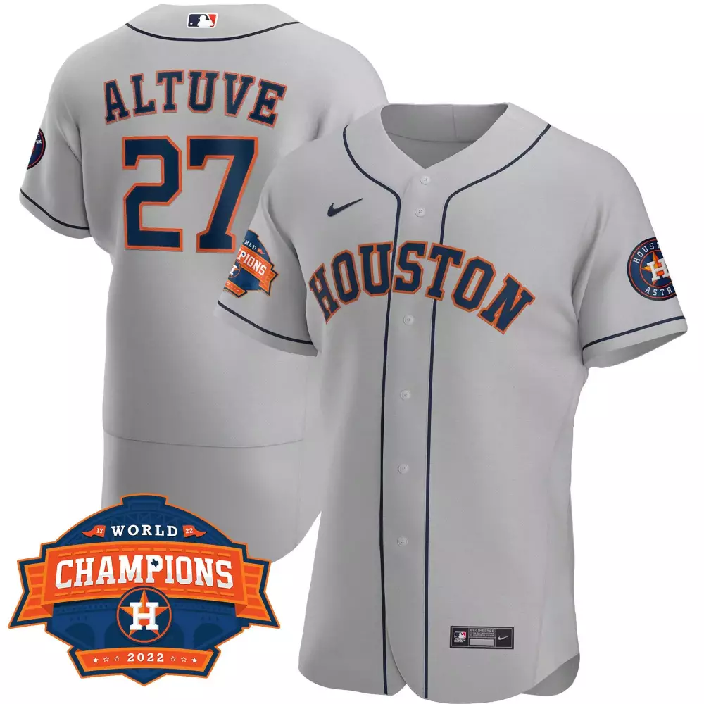 Jose Altuve 27 Houston Astros Jersey Gray World Series Champions 2022 Men Navy Blue