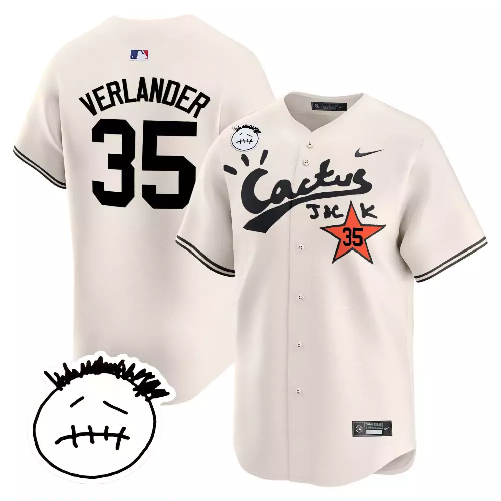 Justin Verlander 35 Jersey Cream Cactus Jack Houston Astros Men Black Orange Vapor