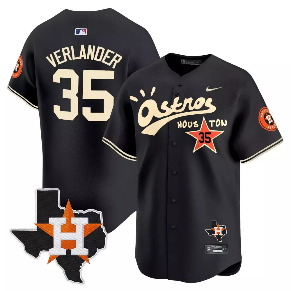 Justin Verlander 35 Astros Jersey Black Houston Texas Shape Men Cream Orange Vapor