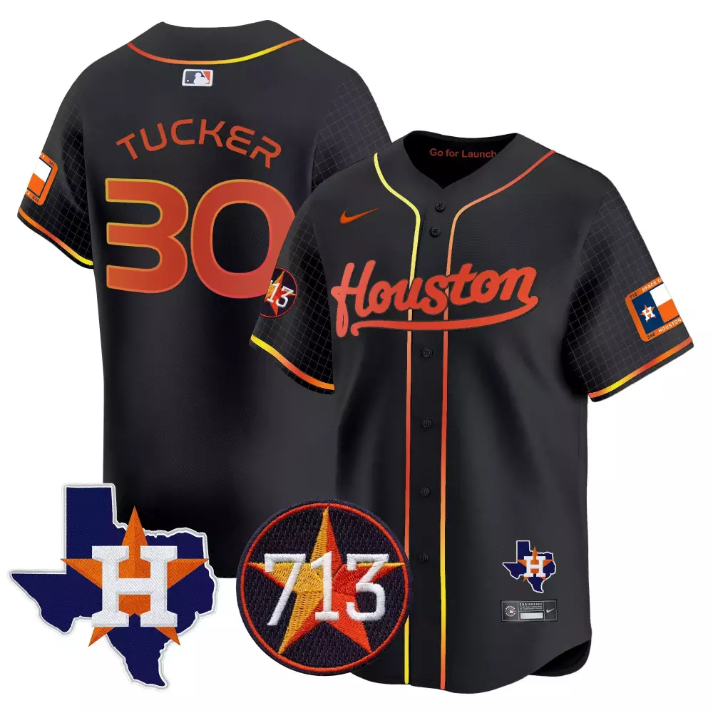Kyle Tucker 30 Houston Astros Jersey Black Space City 'space City' Men Orange Yellow