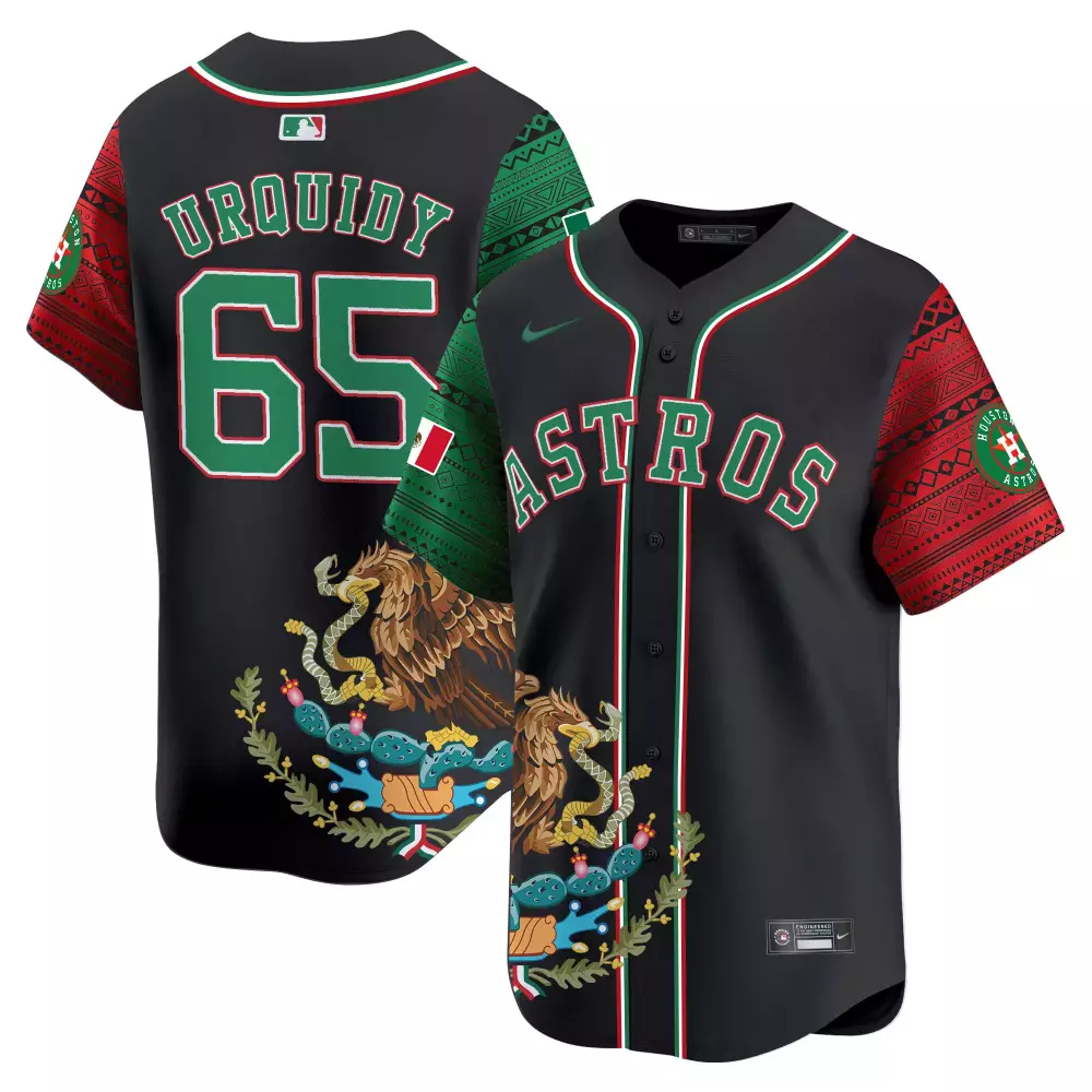 Jose Urquidy 65 Astros Jersey Black Mexican Heritage Flag Houston Men Alternate Custom Design