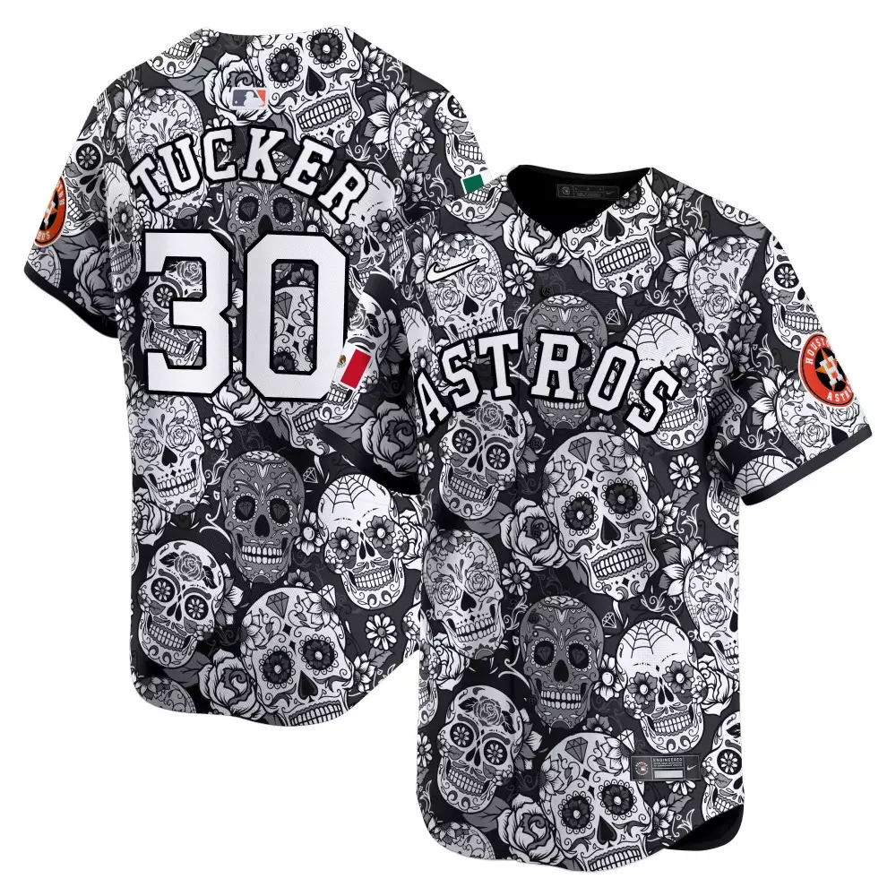 Kyle Tucker 30 Astros Jersey Black Day Of The Dead Mexican Flag Men Sugar Skull Custom Design