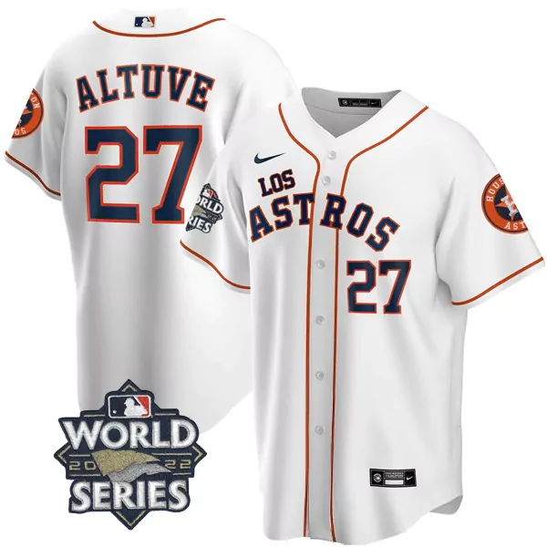 Jose Altuve 27 Houston Astros Jersey White 2022 World Series Men MLB Navy Orange