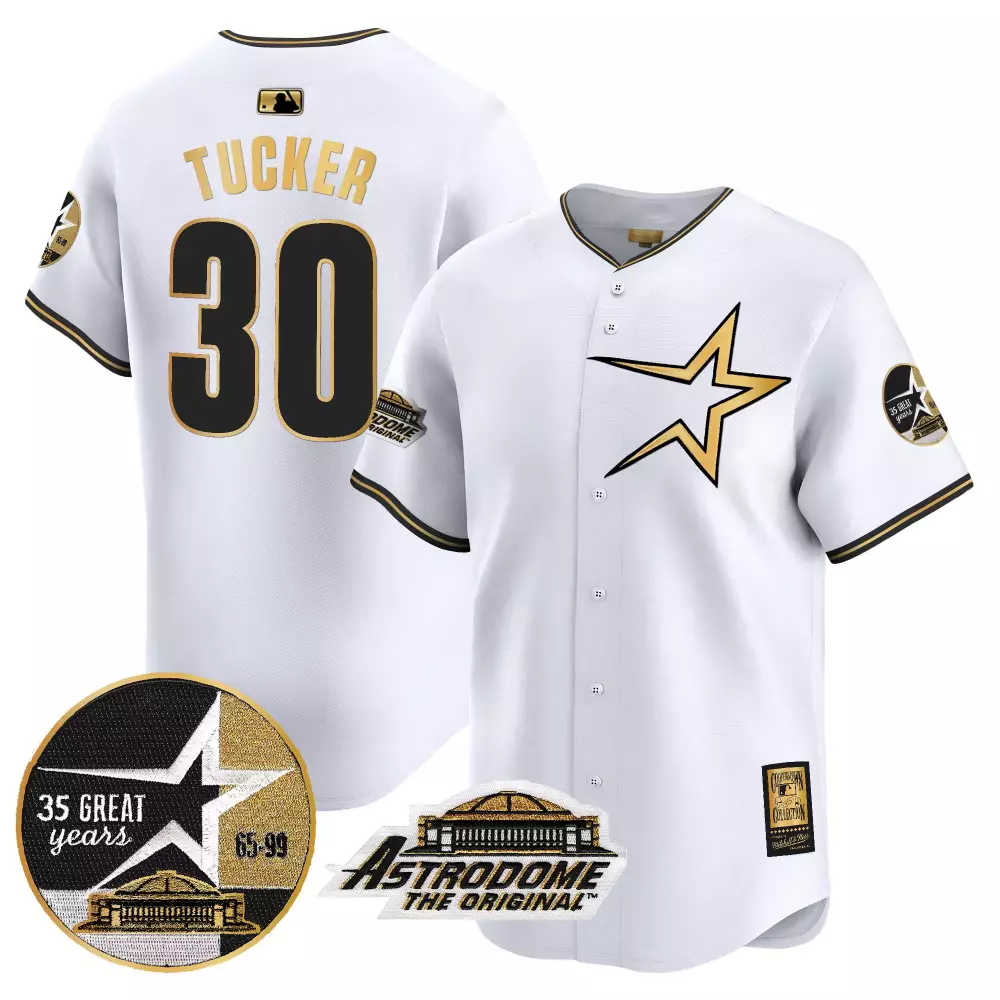 Kyle Tucker 30 Astros Jersey White Astrodome 2023 Postseason Men Gold Black All Stitched