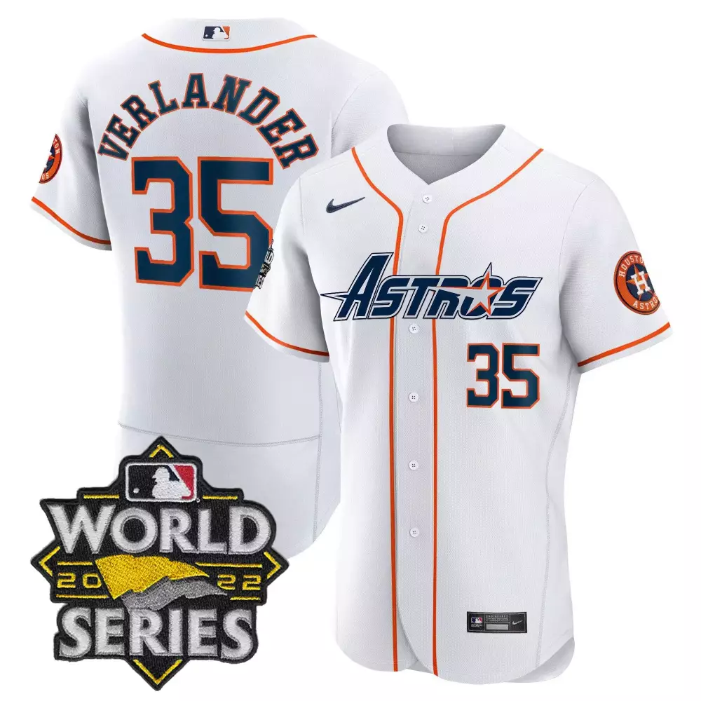 Justin Verlander 35 Astros Jersey White 2022 World Series Men Orange Navy All Stitched