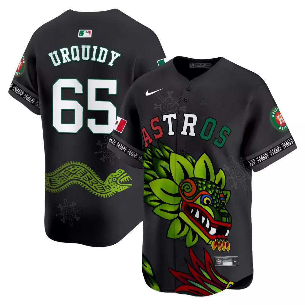 Jose Urquidy 65 Astros Jersey Black Mexican Heritage Mexico Flag Houston Men Custom Design