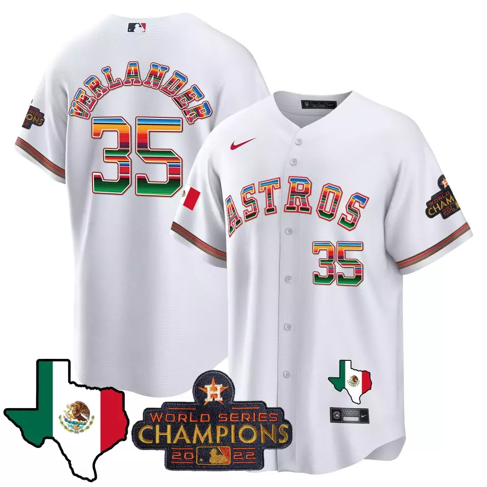 Justin Verlander 35 Astros Jersey White World Series Champions 2022 Mexican Flag