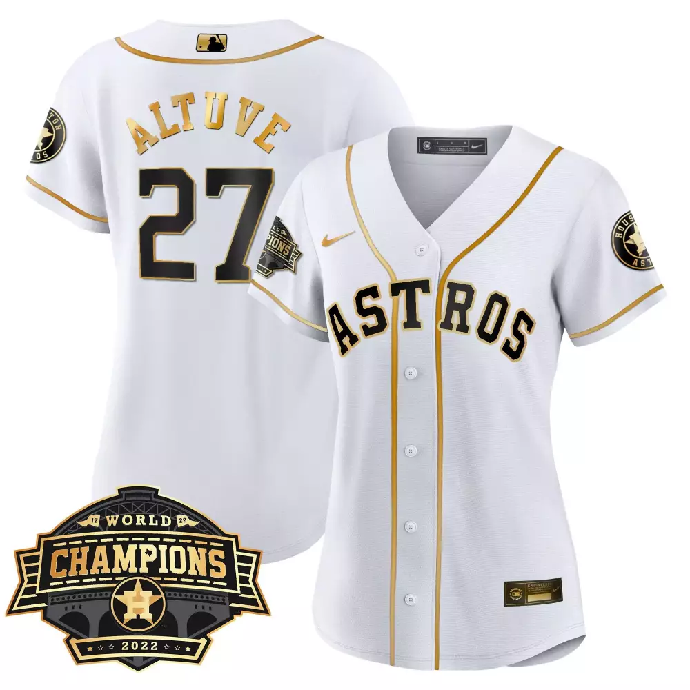 Jose Altuve 27 Astros Jersey White World Series Champions 2022 Men Gold Black Cool