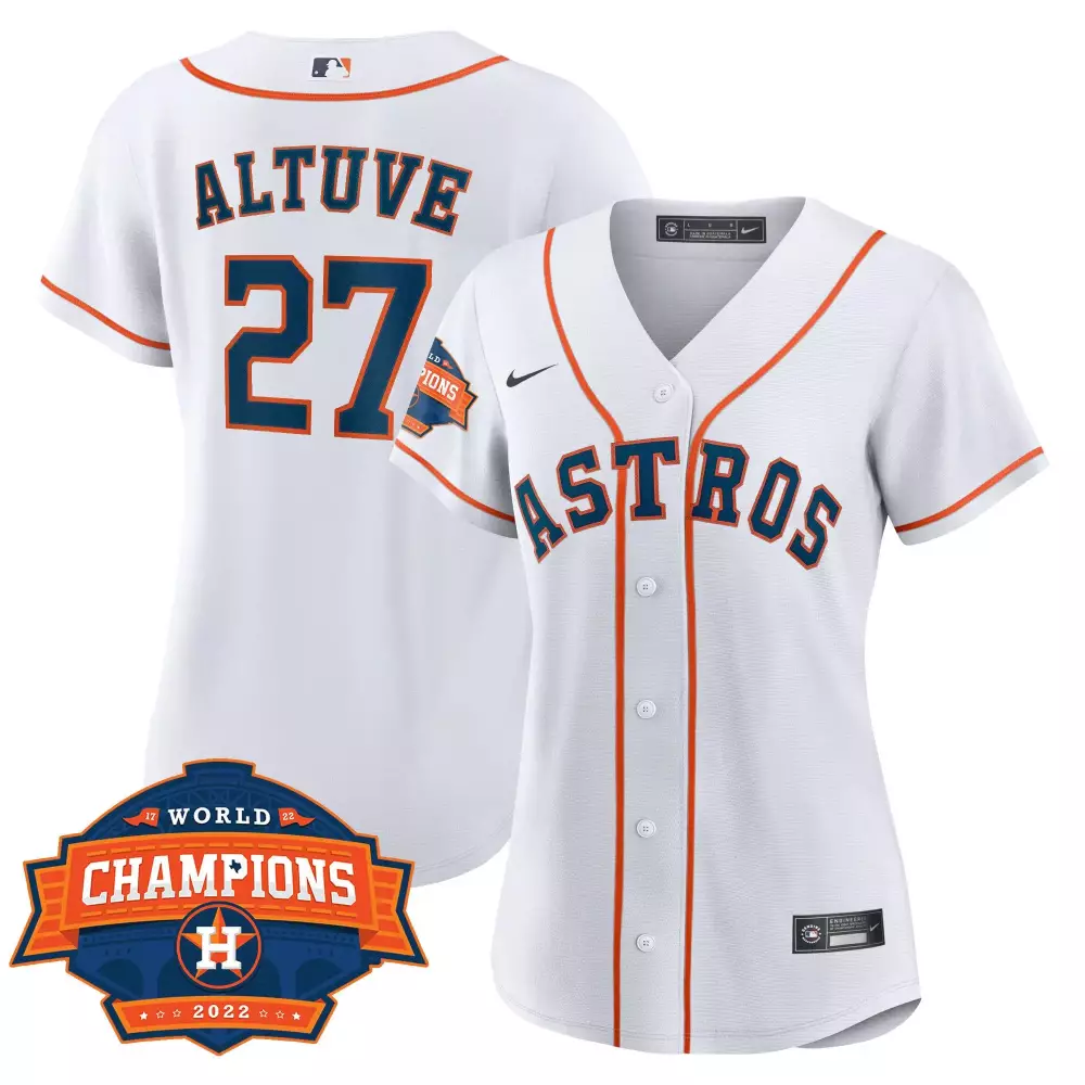 Jose Altuve 27 Astros Jersey White World Series Champions 2022 Men Orange Navy Cool