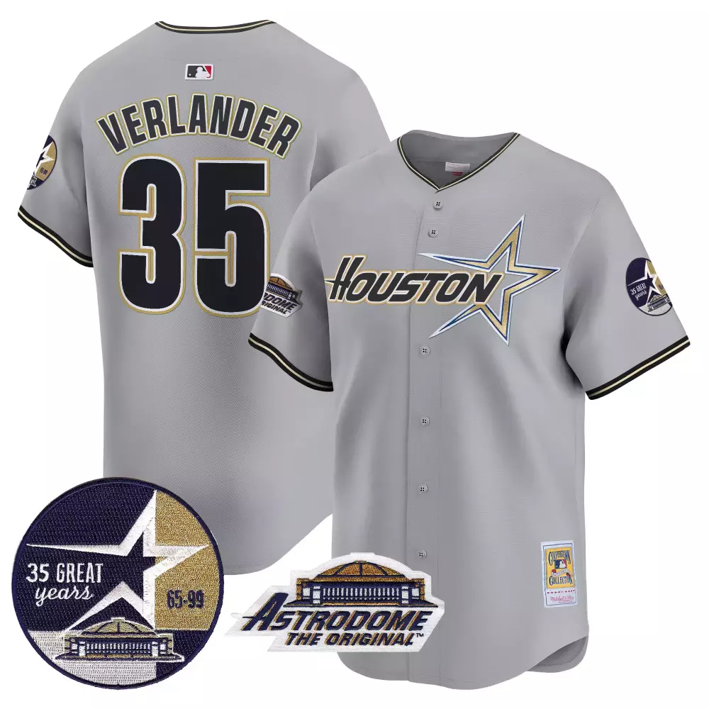 Justin Verlander 35 Astros Jersey Gray Astrodome Original Great Years 65-99 Men Navy