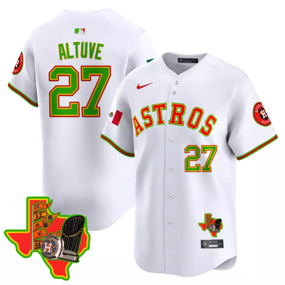 Jose Altuve 27 Astros Jersey White City Connect Mexico Flag Texas Men Green Red All