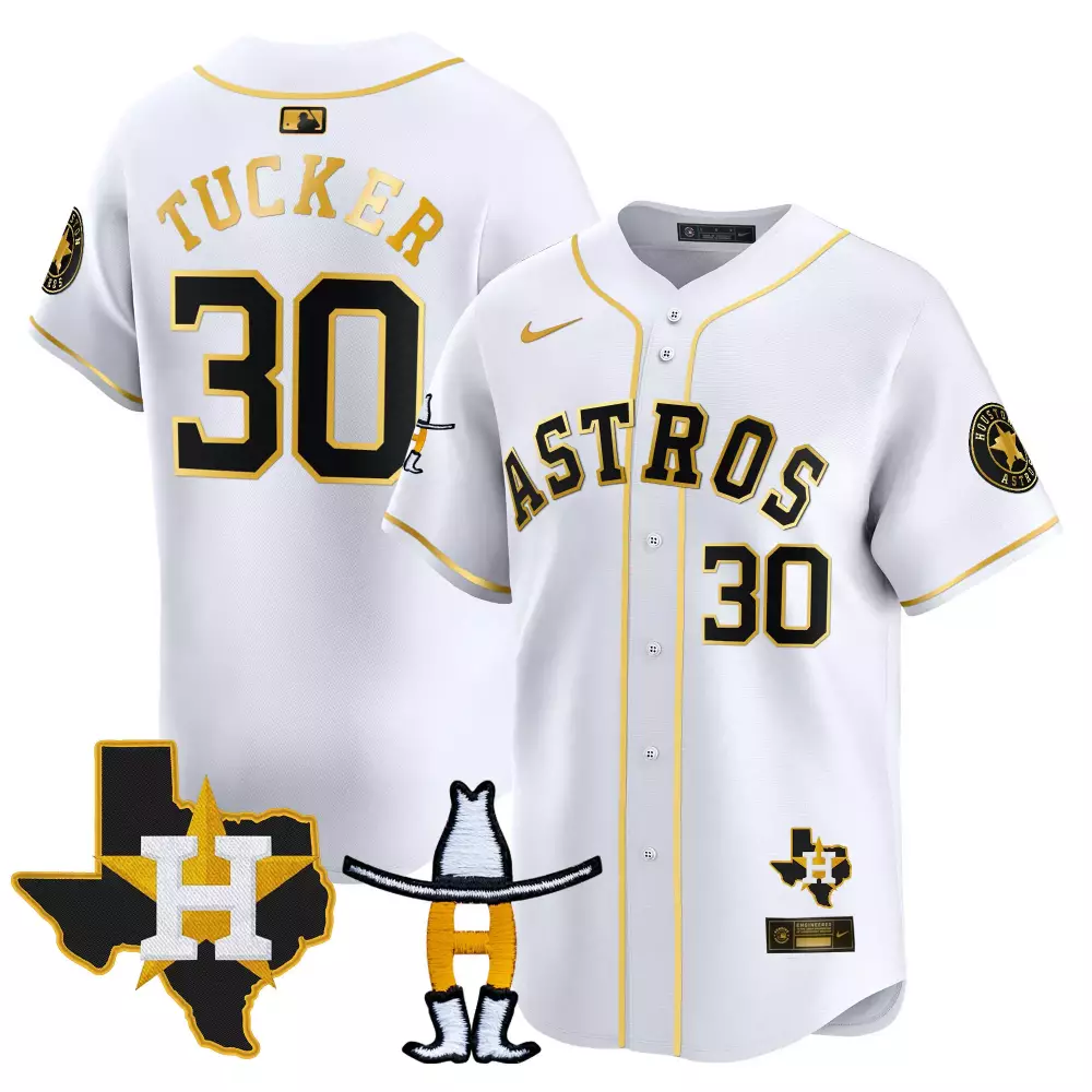 Kyle Tucker 30 Astros Jersey White City Connect Texas Flag Cowboy Hat 2023 Men Gold