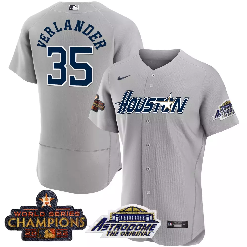 Justin Verlander 35 Jersey Gray World Series Houston Astros Champions 2022 Astrodome Original