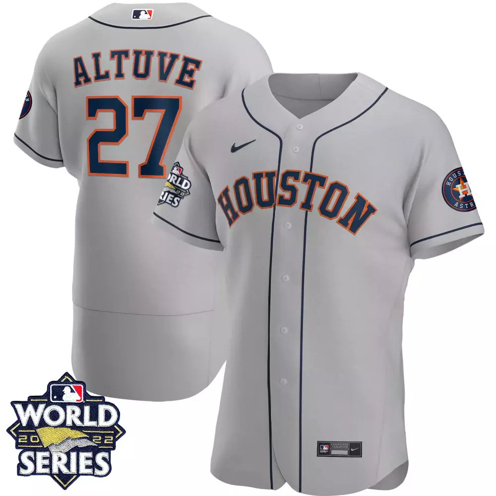 Jose Altuve 27 Houston Astros Jersey Gray World Series 2022 Men Navy Orange All Stitched