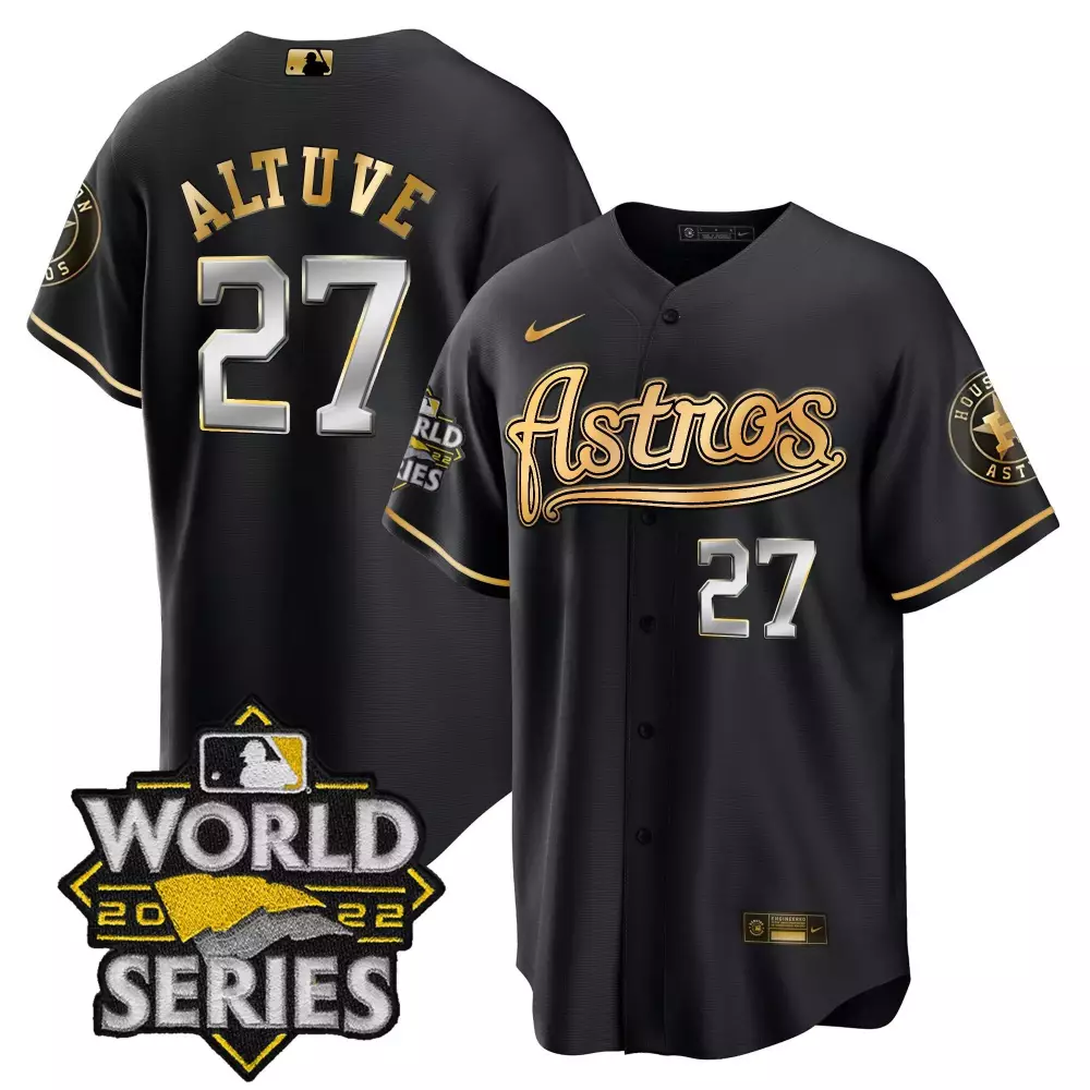 Jose Altuve 27 Astros Jersey Black World Series 2022 Men Gold Silver Cool Throwback