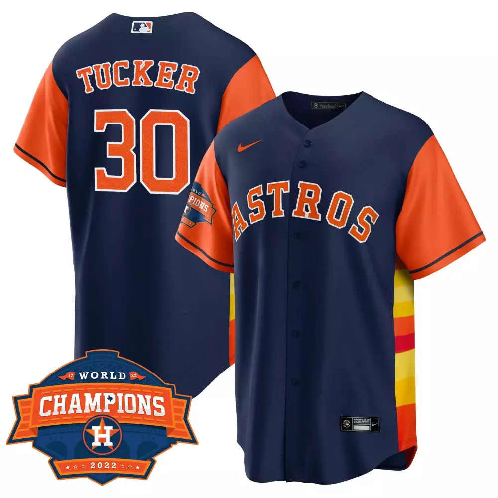 Kyle Tucker 30 Astros Jersey Navy World Series Champions 2022 Men Alternate Orange