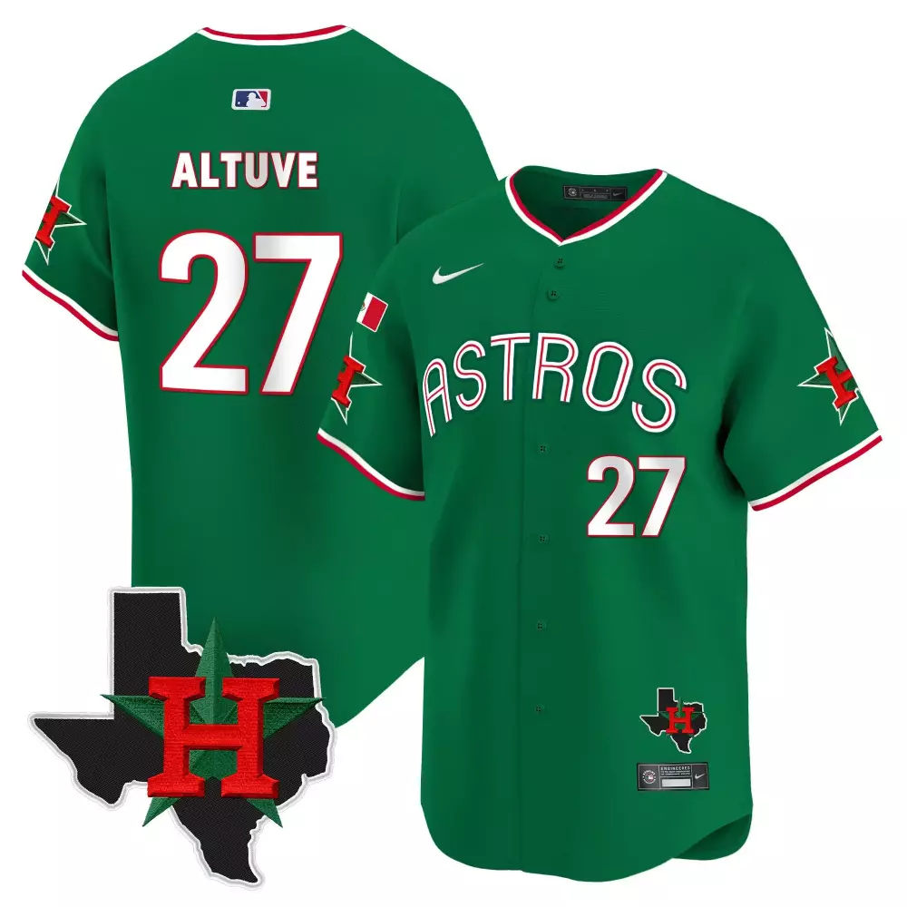Jose Altuve 27 Astros Jersey Green Texas Flag Mexico Men White Red Vapor Premier