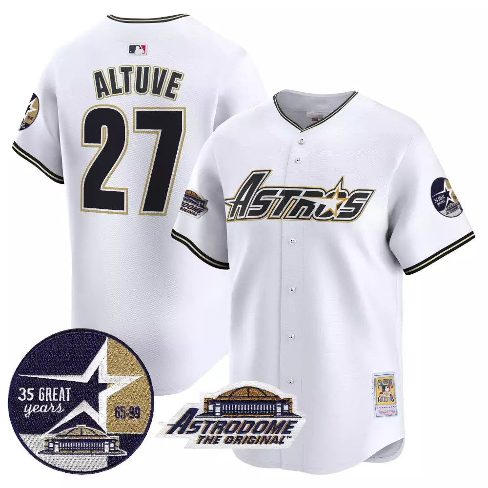 Jose Altuve 27 Astros Jersey White Astrodome 35 Great Years 65-99 Original Men Gold