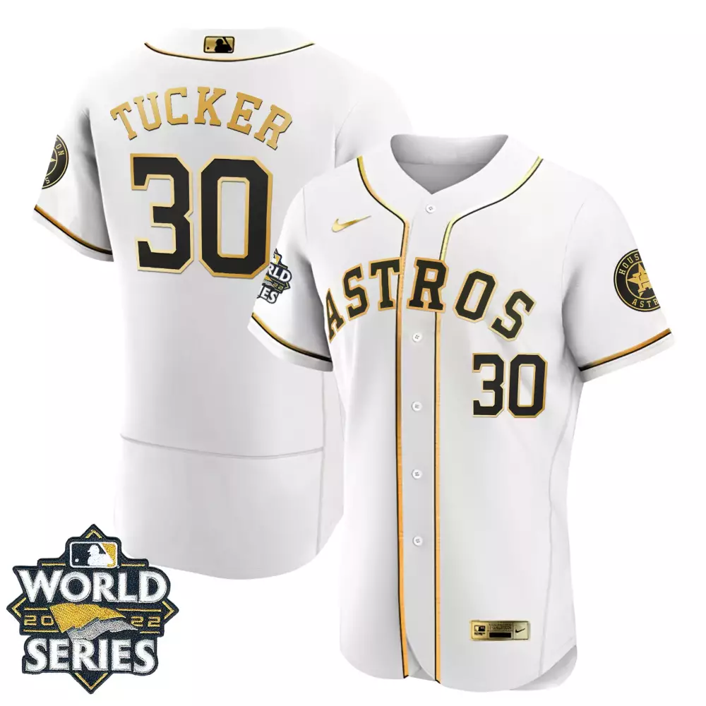 Kyle Tucker 30 Astros Jersey White 2022 World Series Men Gold Black Flex All Stitched