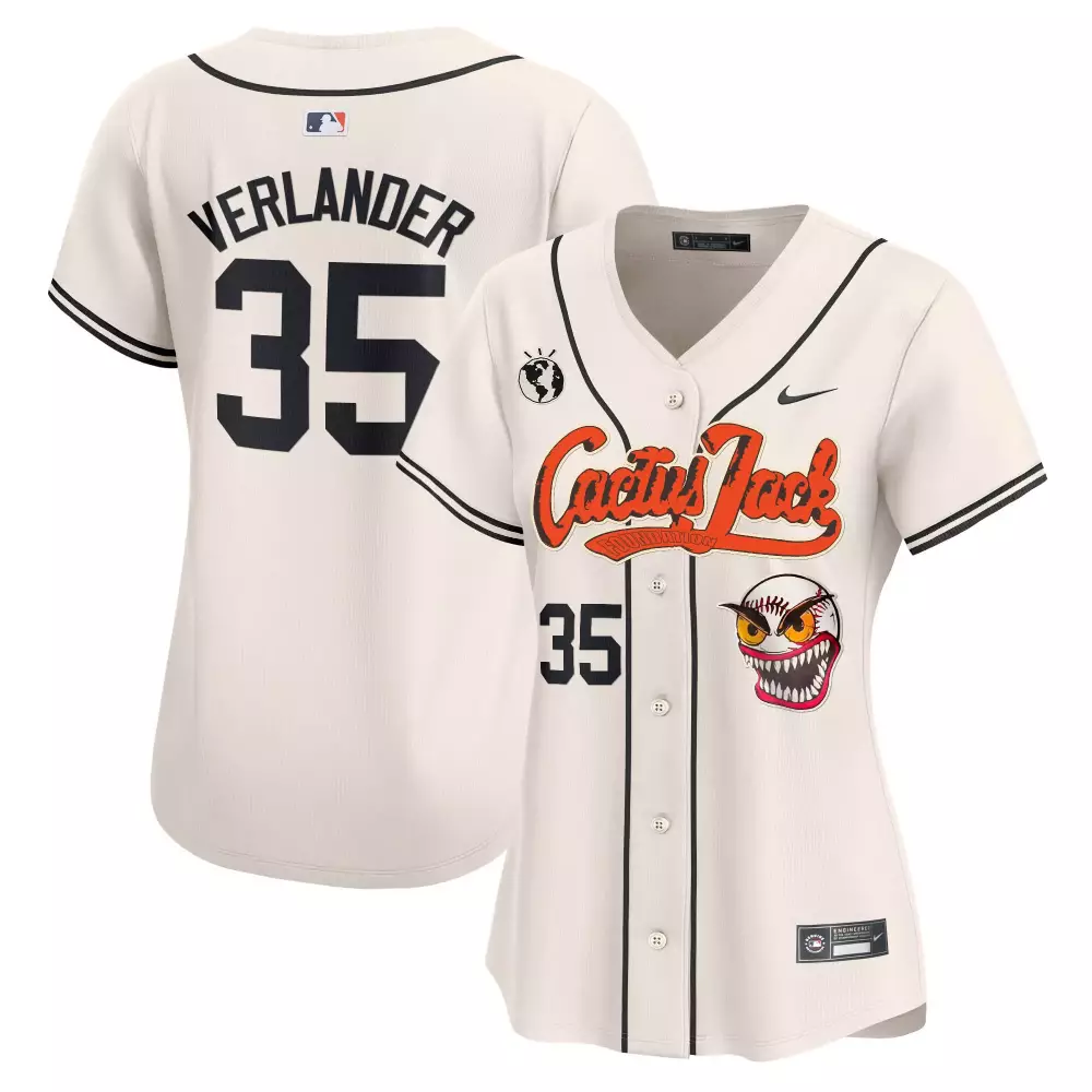 Justin Verlander 35 Jersey Cream Cactus Jack Houston Astros Men Black Stitched