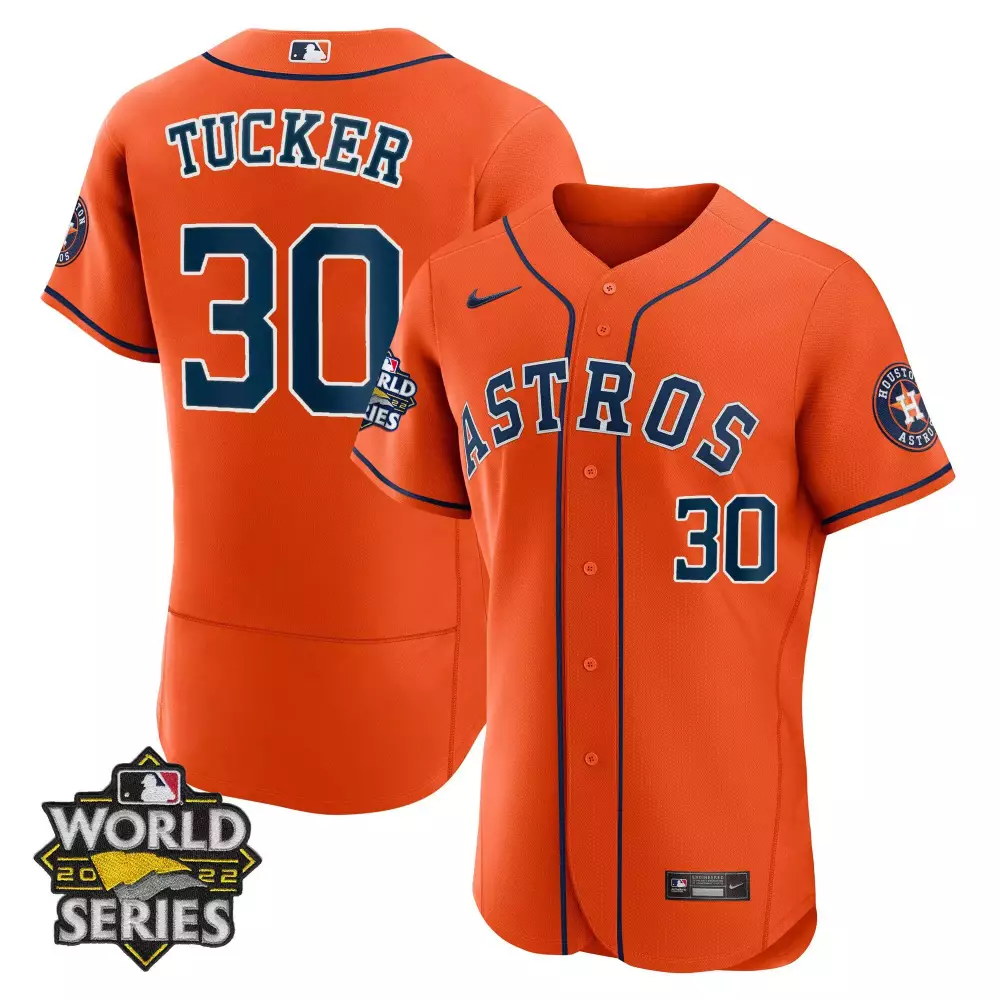 Kyle Tucker 30 Astros Jersey Orange World Series 2022 Men Navy Blue Flex Base Alternate