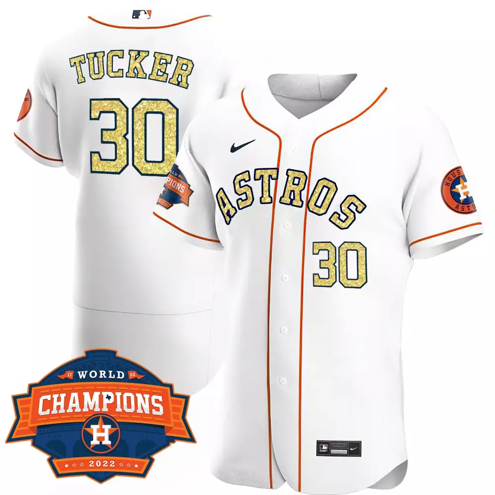Kyle Tucker 30 Astros Jersey White World Series Champions 2022 Men Orange Gold Flex