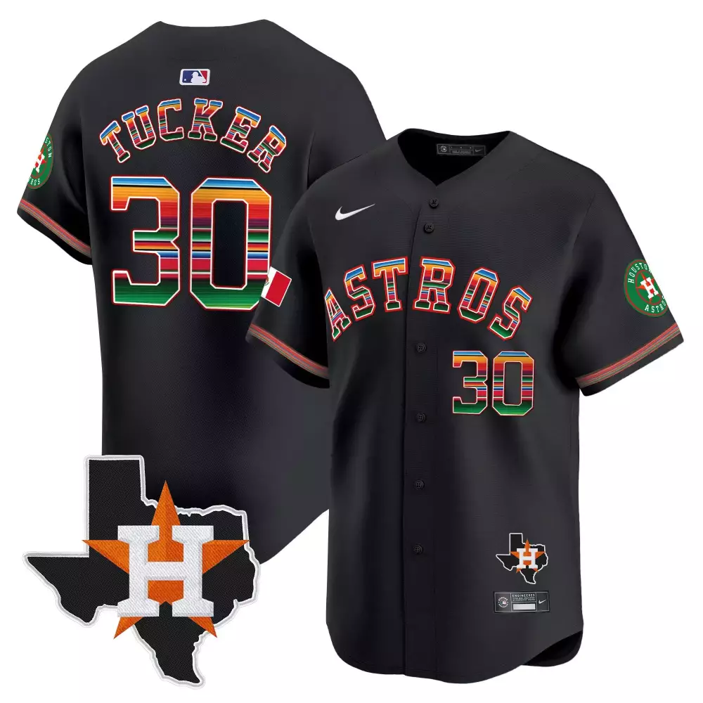 Kyle Tucker 30 Astros Jersey Black City Connect Houston Texas Men Multicolor Stripes
