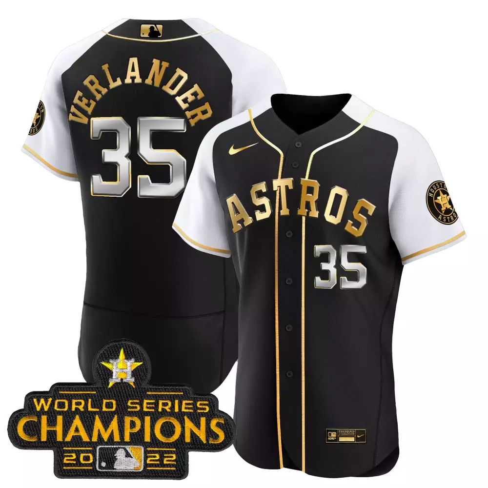 Justin Verlander 35 Astros Jersey Black World Series Champions 2022 Men White Gold