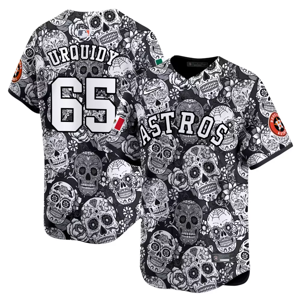 Jose Urquidy 65 Astros Jersey Black Day Of The Dead Men Custom Design White Gray