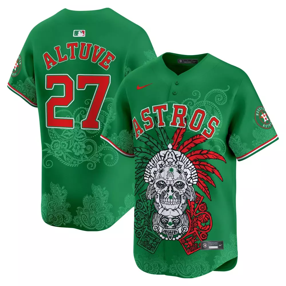 Jose Altuve 27 Astros Jersey Green Day Of The Dead 2024 Men Custom Design Red White