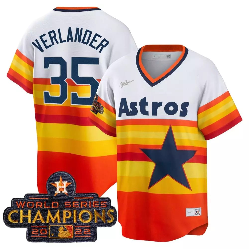 Justin Verlander 35 Astros Jersey White World Series Champions 2022 Men Split Design