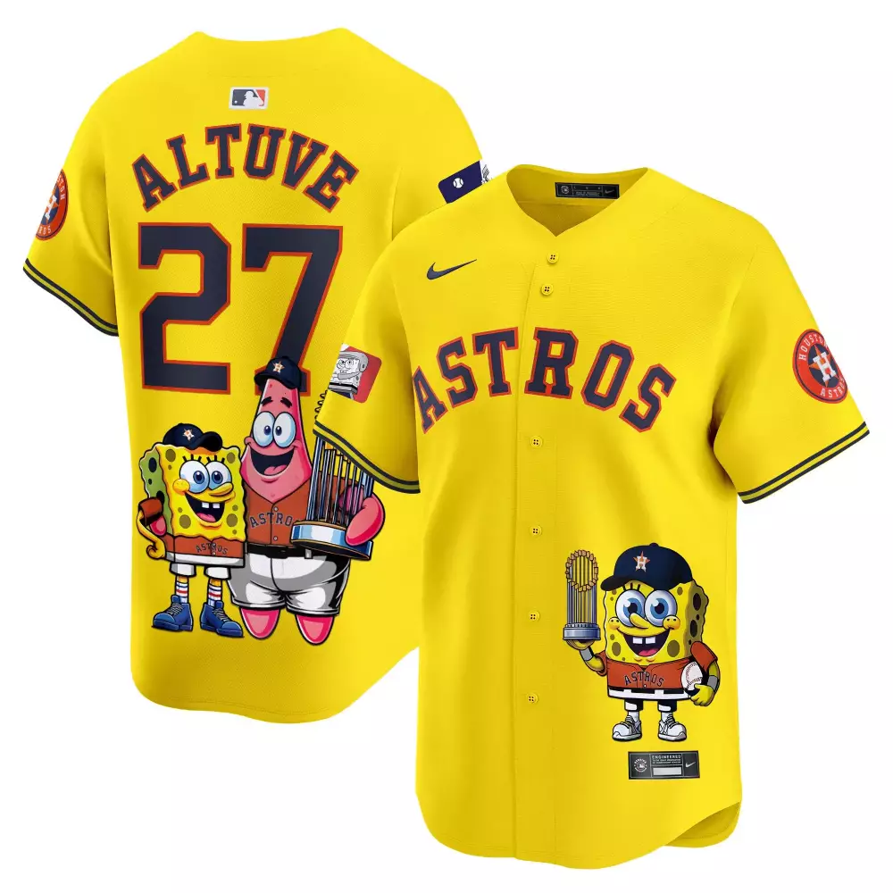 Jose Altuve 27 Houston Astros Jersey Yellow Spongebob Squarepants Team Men Navy Orange