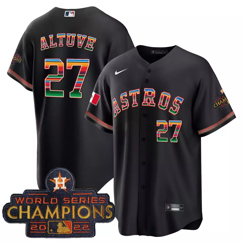 Jose Altuve 27 Astros Jersey Black World Series Champions 2022 Men Rainbow Gold White
