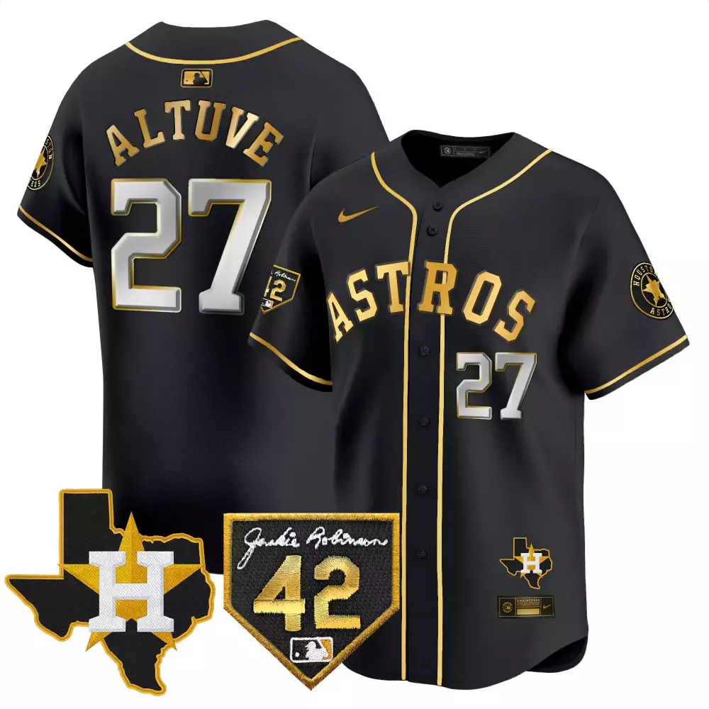 Jose Altuve 27 Astros Jersey Black Jackie Robinson Day 42 Texas Men Gold White Vapor