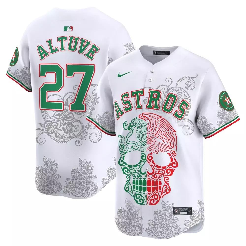 Jose Altuve 27 Astros Jersey White Houston Alternate Men Custom Design Green Red