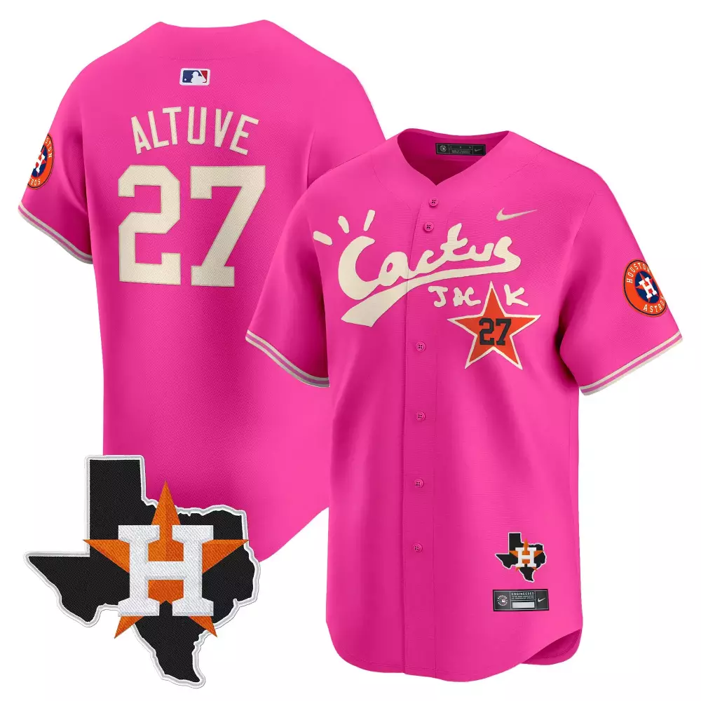 Jose Altuve 27 Houston Astros Jersey Pink Cactus Jack 'h' Texas Outline Men Alternate
