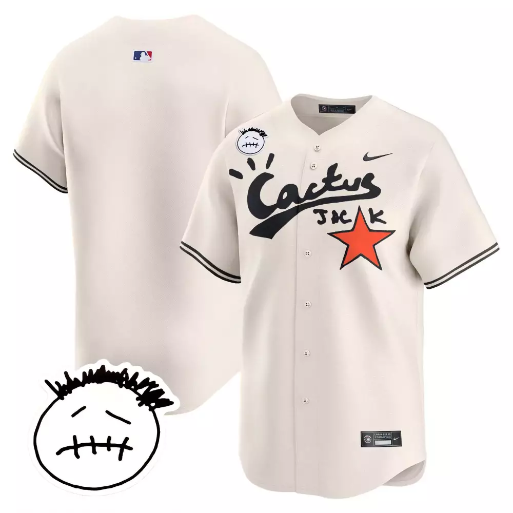 Travis Scott Houston Astros Jersey Cream Cactus Jack Men Black Orange Stitched
