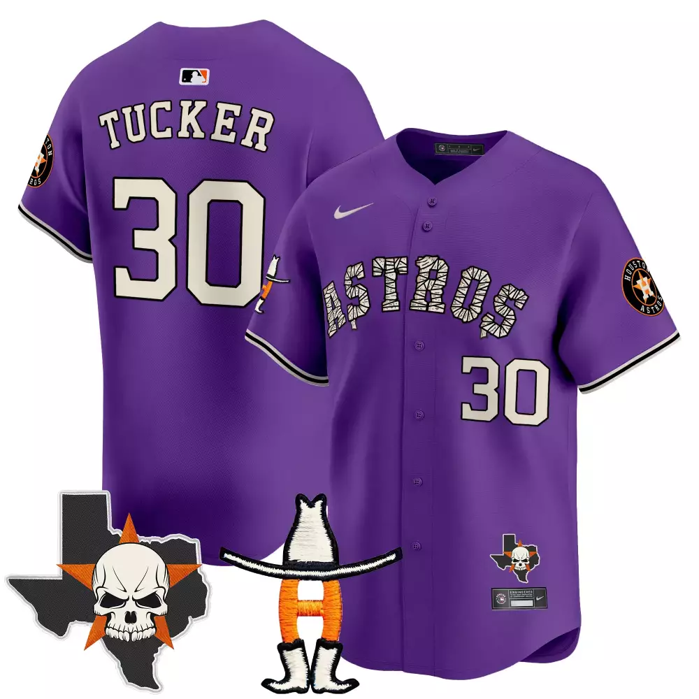 Kyle Tucker 30 Astros Jersey Purple City Connect Texas Skull 2023 Men Alternate Split Design
