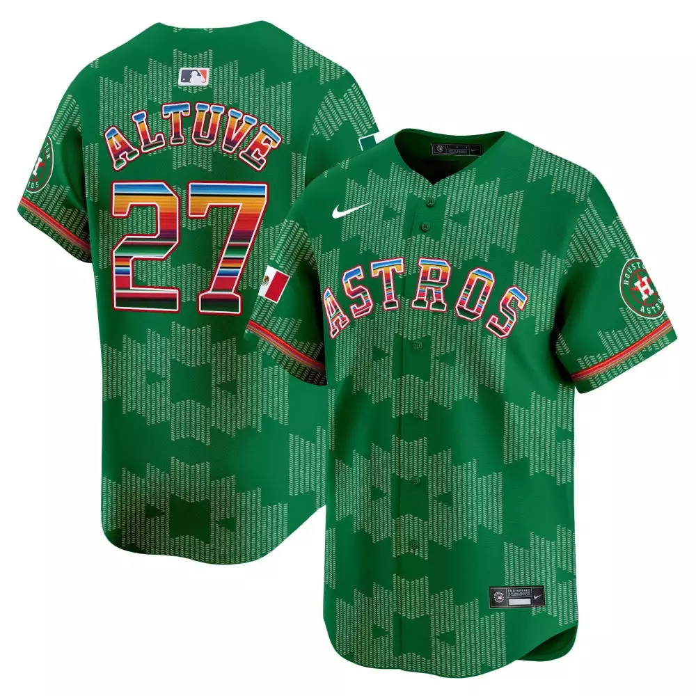 Jose Altuve 27 Astros Jersey Green City Connect Mexican Flag Men Custom Design Red