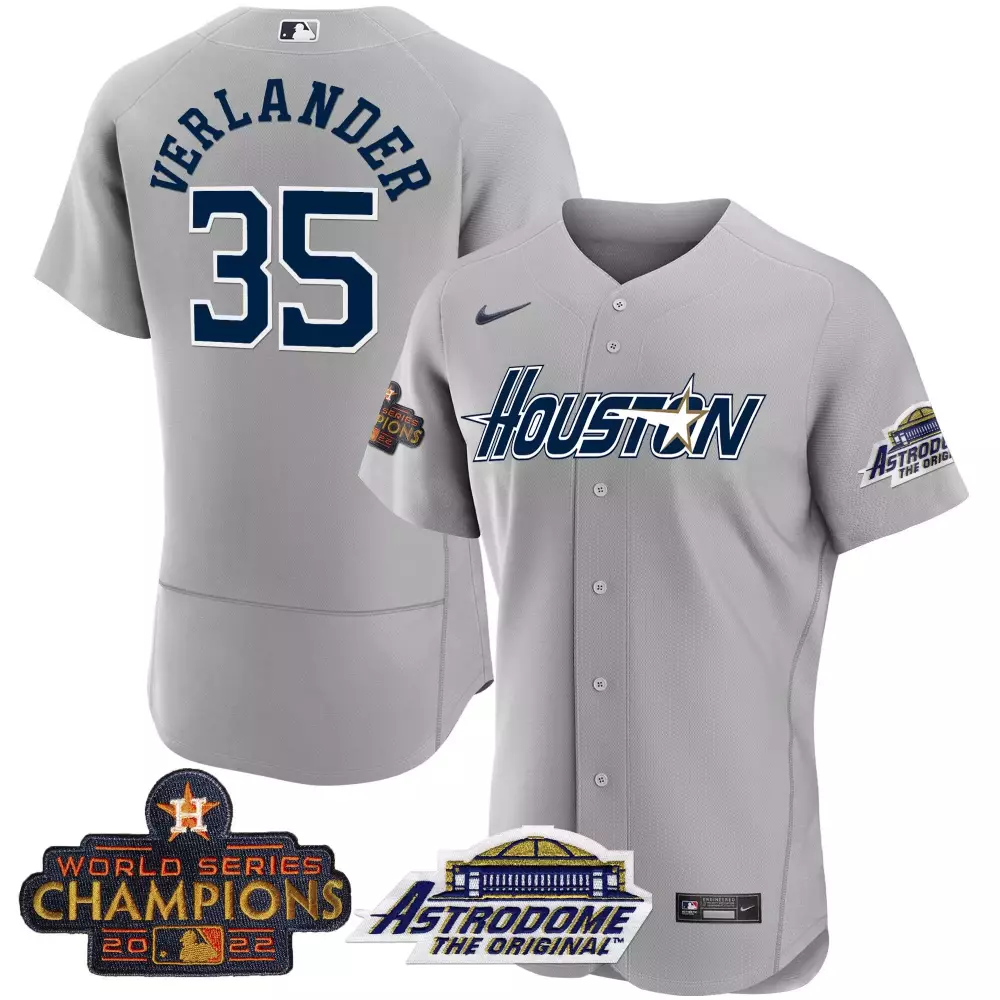 Justin Verlander 35 Jersey Grey 2022 World Series Houston Astros Champions Astrodome Original