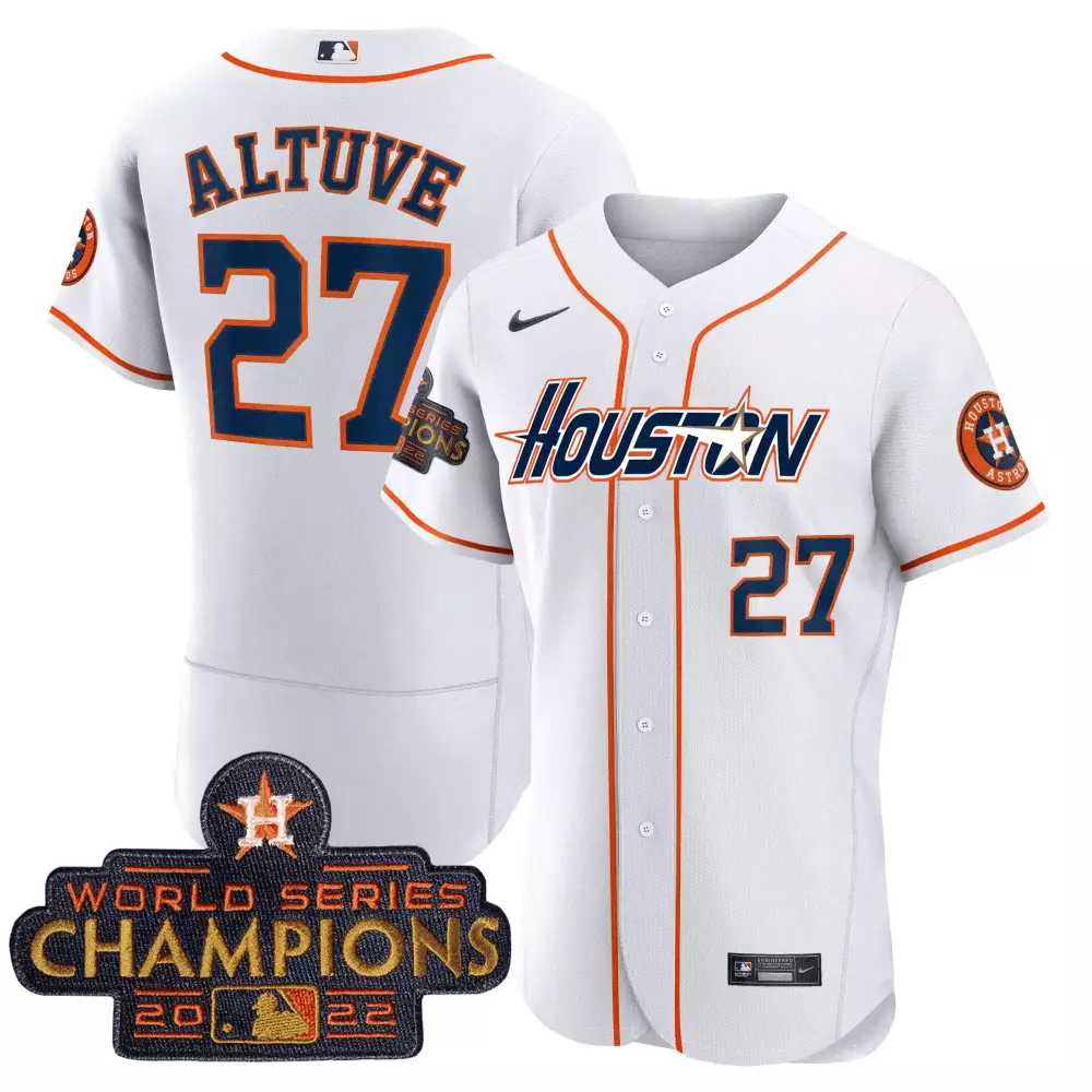Jose Altuve 27 Houston Astros Jersey White World Series Champions 2022 Men Orange